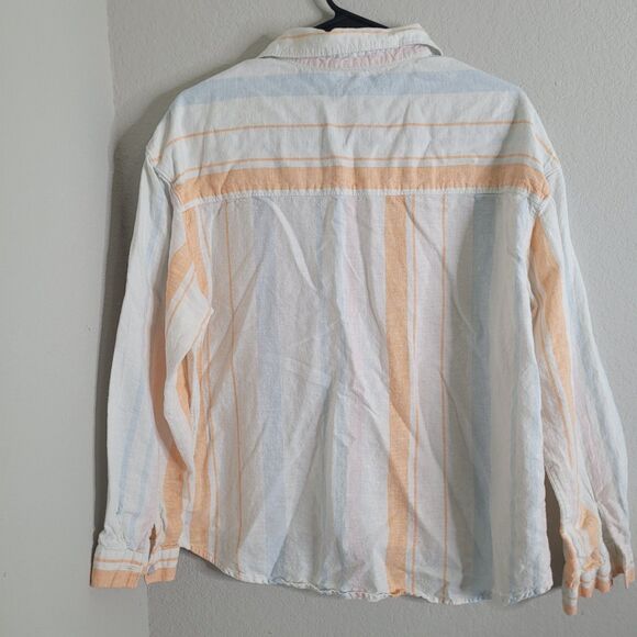 Cynthia Rowley large button front women orange polo linen hi-low pocket linen - Picture 3 of 7